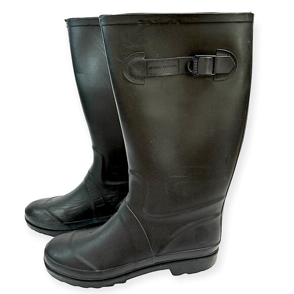 Marc Jacobs Women’s Rain Boots Black Side Logo Buckle Size 40 - Picture 1 of 16